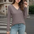 thumbnail image 2 of Hauaitttt Womens V Neck Long Sleeve Shirts Dressy Casual Fall Tops Loose Tunic Tops Blouse Shirt Light Womens Tees Shirt Juniors Women T Shirts Summer Long Sleeve Fitted Shirt Women Plain Tees for, 2 of 5