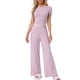 thumbnail image 2 of Conjuntos de pijama para mujer INSPIRE CHIC, camiseta de manga corta de punto, pantalones anchos de pierna larga con volantes, atuendos de 2 piezas, conjuntos de lounge PJ, XS, rosa, 2 of 6
