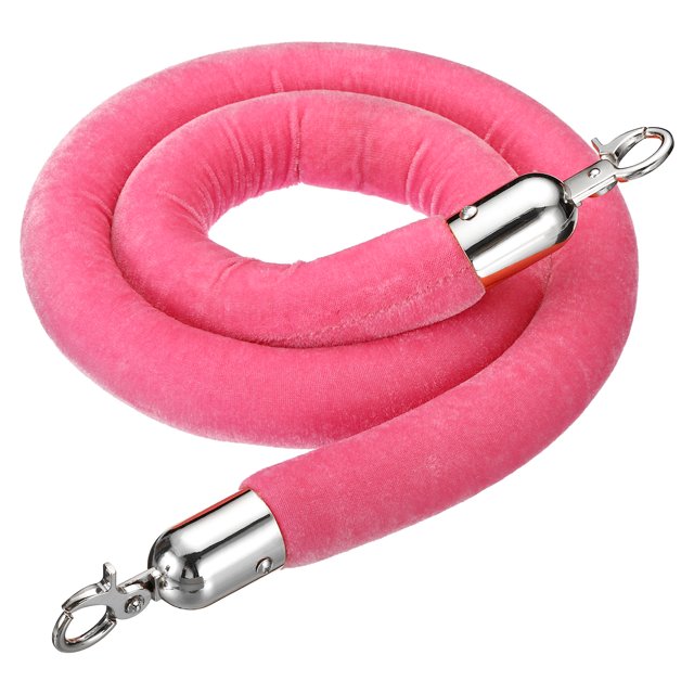 Unique Bargains 5 Feet Pink Velvet Stanchion Rope, Crowd Control Barrier Rope with Snap Hook, Silver