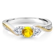 thumbnail image 3 of Gem Stone King 925 Sterling Silver and 10K Yellow Gold Yellow Sapphire and White Lab Grown Diamond 3 Stone Engagement Ring for Women (0.59 Cttw, Gemstone September Birthstone, Size 6), 3 of 6
