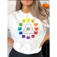 thumbnail image 1 of Camiseta con estampado de gato colorido para mujer: camiseta informal de manga corta de algodón suave, lavable a máquina, cuello redondo, ideal para fiestas y verano, ideal para el tiempo libre., 1 of 6