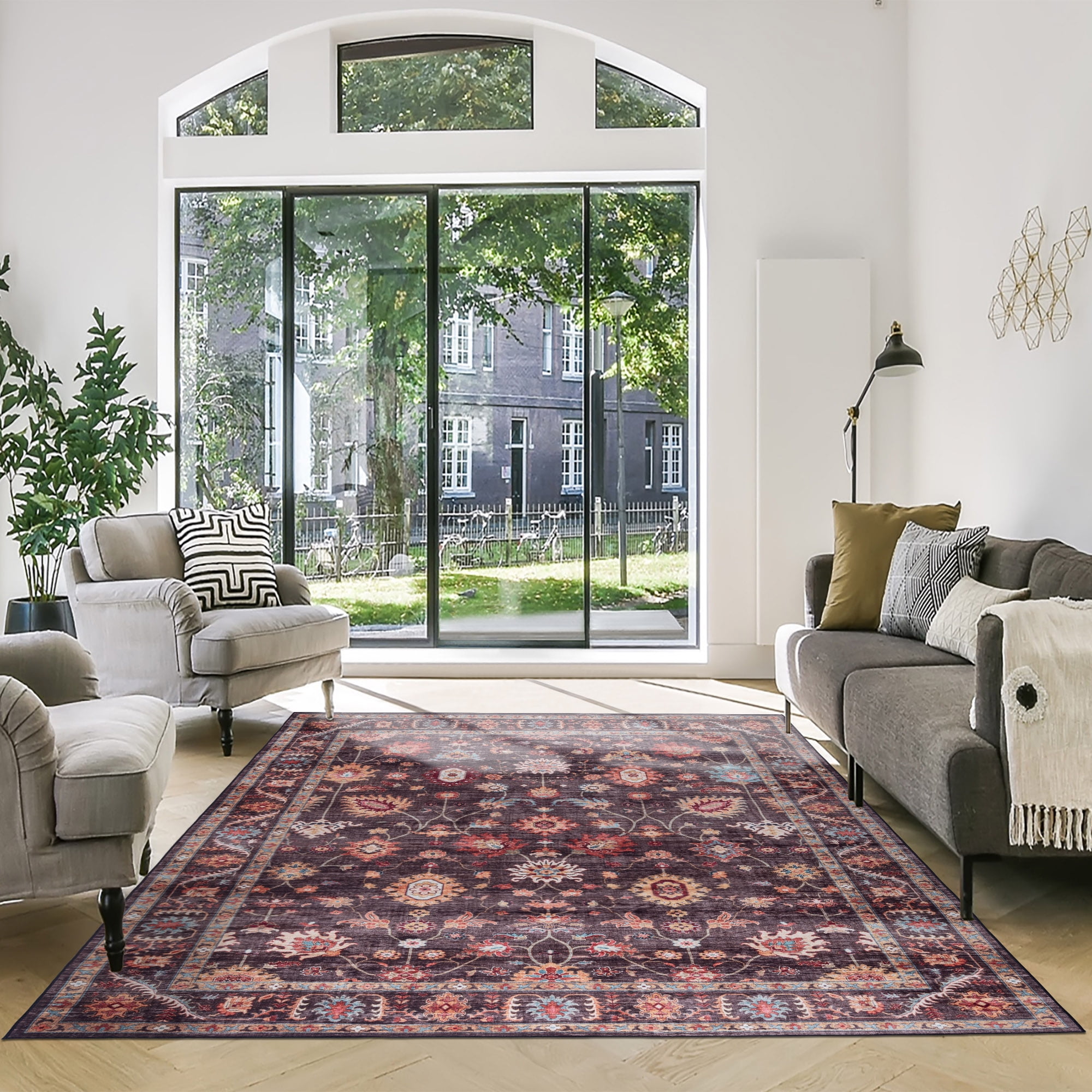 Crystal Print Cullen Traditional Oriental Brown Washable Indoor Area Rug, 8x10