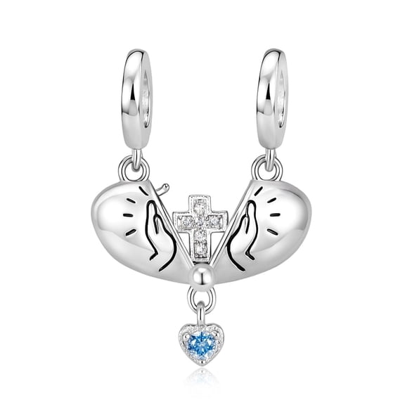 925 Sterling Silver Praying Hands Cross Heart Dangle Charm For Bracelets & Bangle Pendant Jewelry