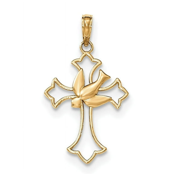 14K Yellow Gold Dove Cross Pendant (31 X 18) Made In United States m1382