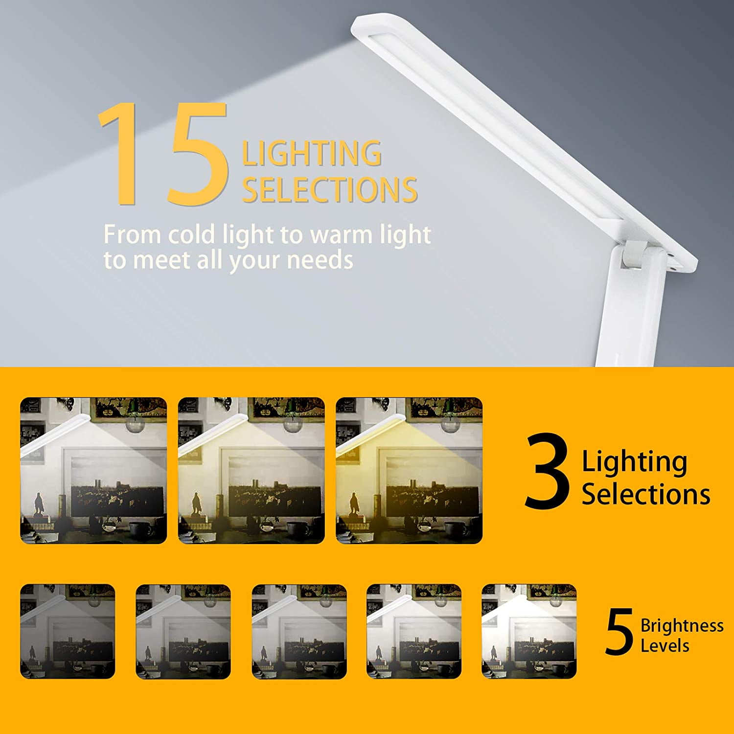 Wewdigi LED Desk Lamp with Adjustable Brightness Level for Eye Protection, Touch Controls, USB Charging, White