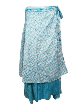 Mogul Womens Magic Wrap Skirt Vintage Silk Blend Double Layer Reversible Sari Bikini Cover Up Resort Sarong Dress