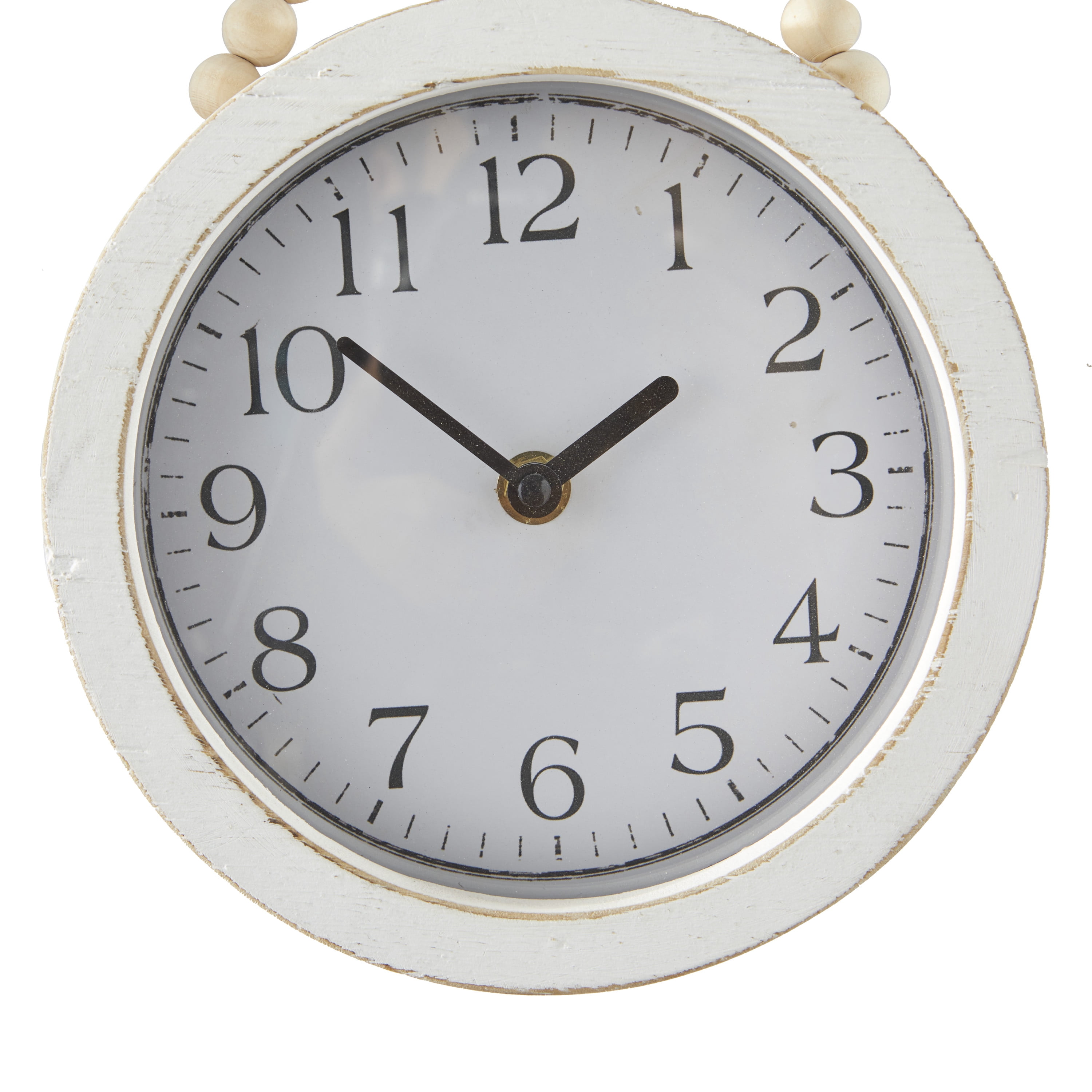 DecMode 7"W, 10"H White Wood Wall Clock with Rope Strap (3 Count)