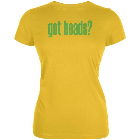 Mardi Gras Got Beads Bright Yellow Juniors Soft T-Shirt - Medium