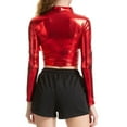 thumbnail image 2 of CENL Women Faux Leather Shiny Wetlook Mock Neck Long Sleeve Crop Top Dance Clubwear, 2 of 9