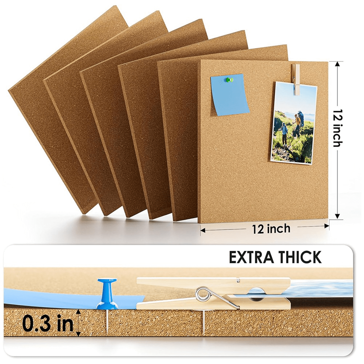 12inch x 12inch Cork Tiles, 6 Pack Cork Boards for Wall