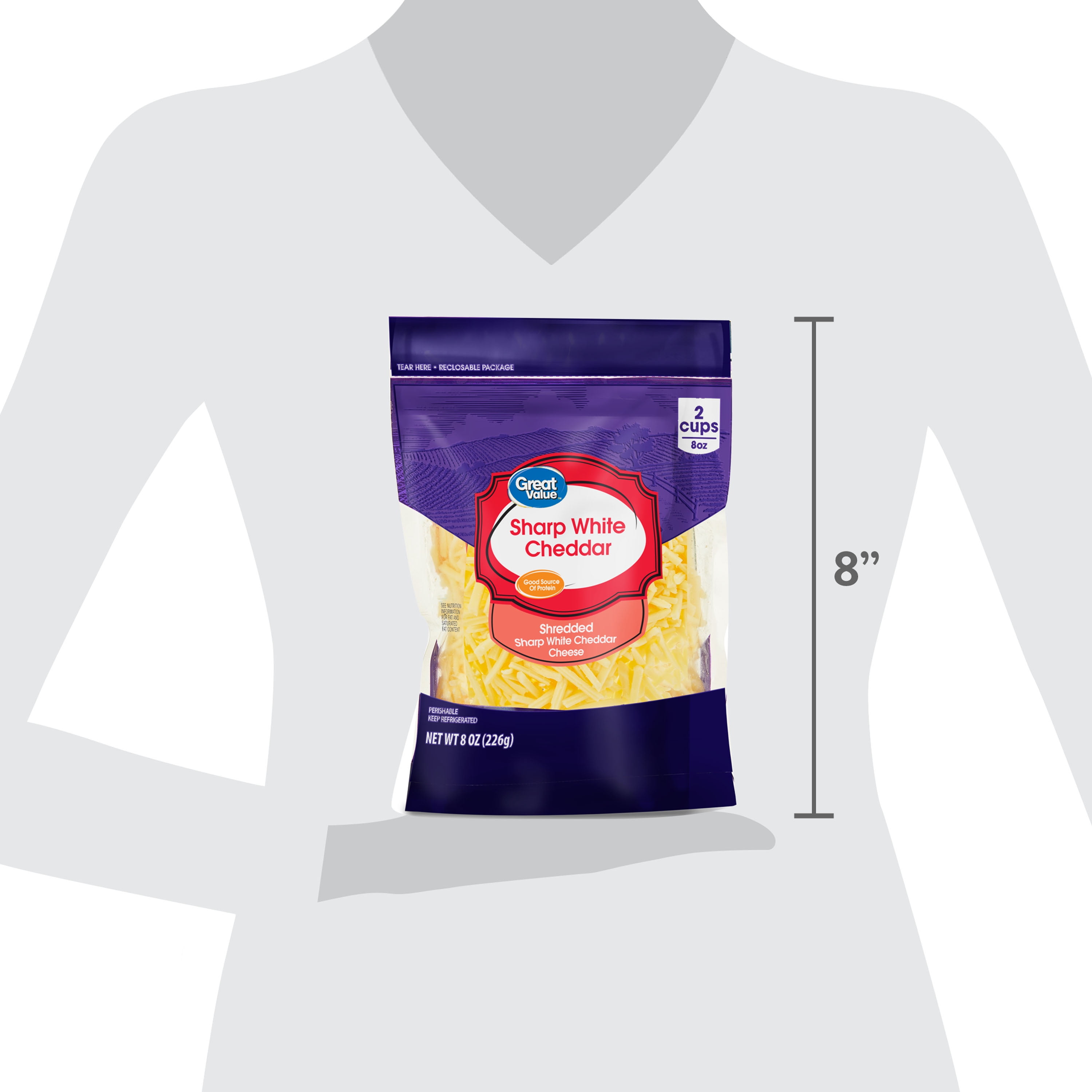 Great Value Shredded Sharp White Cheddar Cheese, 8 oz