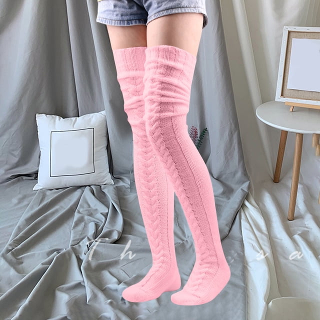 Jsaierl Womens Cable Knitted High Boot Socks Solid Color Extra Long Socks Winter Over Knee Stockings Leg Warmers