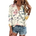 thumbnail image 3 of Iyufng Womens Tops 3/4 Sleeve,Shirts for Women Plus Size,Women's Casual Fashion Loose V-neck Button Print Seven-quarter Sleeve Tops, 3 of 5