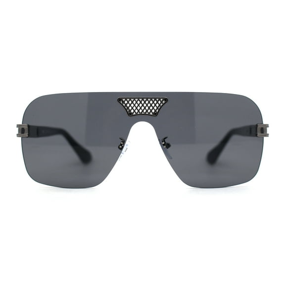 Urbane Slick Rimless Flat Top Racer Shield Baller Sunglasses Gunmetal Black