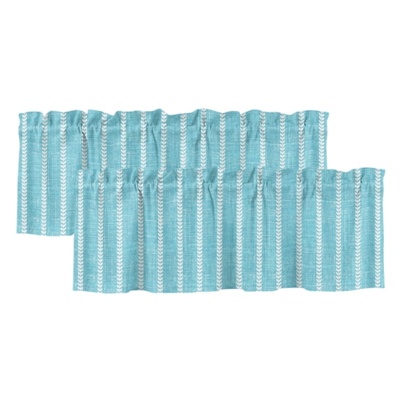 2 Pack Valances for Windows 42 x 18 Inch, Turquoise Decorative Kitchen Curtain Valance, Modern Boho Vertical Striped Pattern Simple Rod Pocket Short Curtains Window Treatment for Bathroom/Cafe