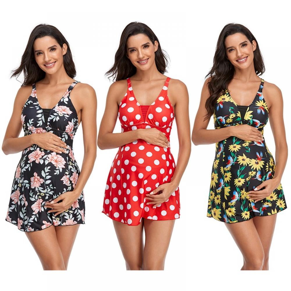 Women Halter Maternity Tankini Swimsuit Floral Pregnancy Plus Size