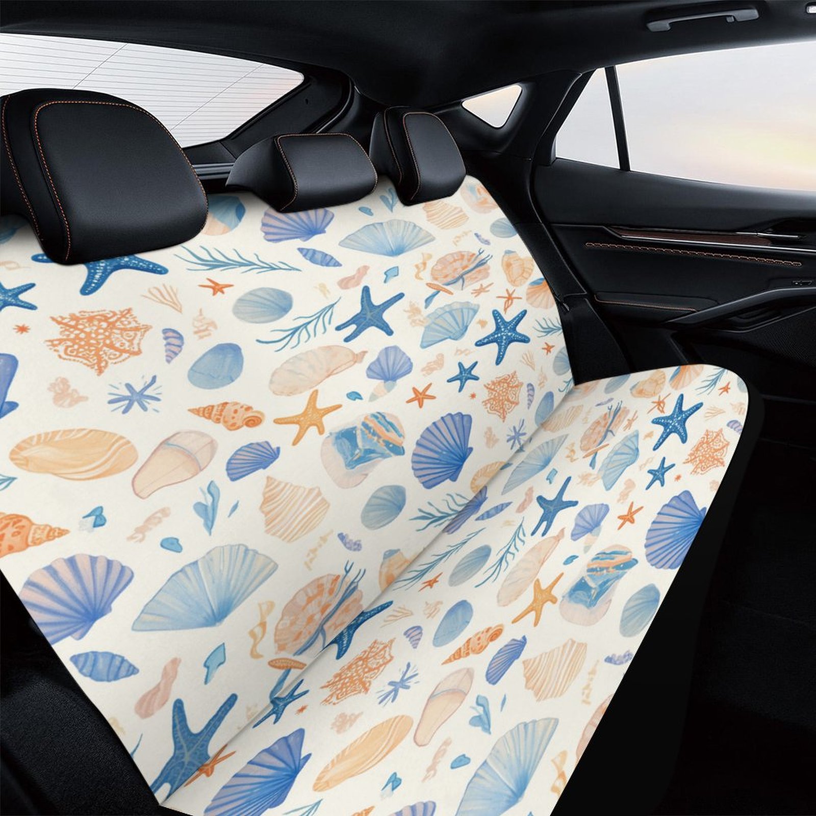 Beach Seashell Starfish Car Accessories Bench Seat Covers for Cars Print Car Seat Protector Cover for Rear Universal Fit