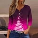 thumbnail image 1 of Puntoco Blusa informal de cuello redondo con mangas 3/4 cortas y estampado a la moda para mujer, 1 of 5
