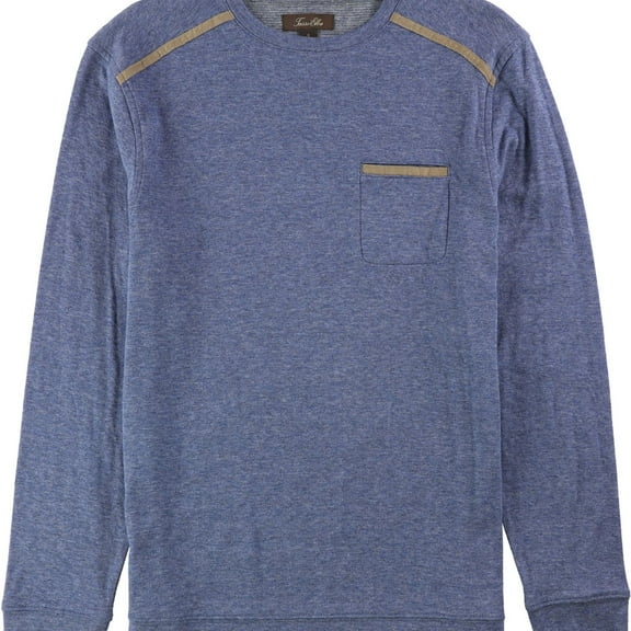 Tasso Elba Mens Faux-Suede Trim Basic T-Shirt, Blue, Small