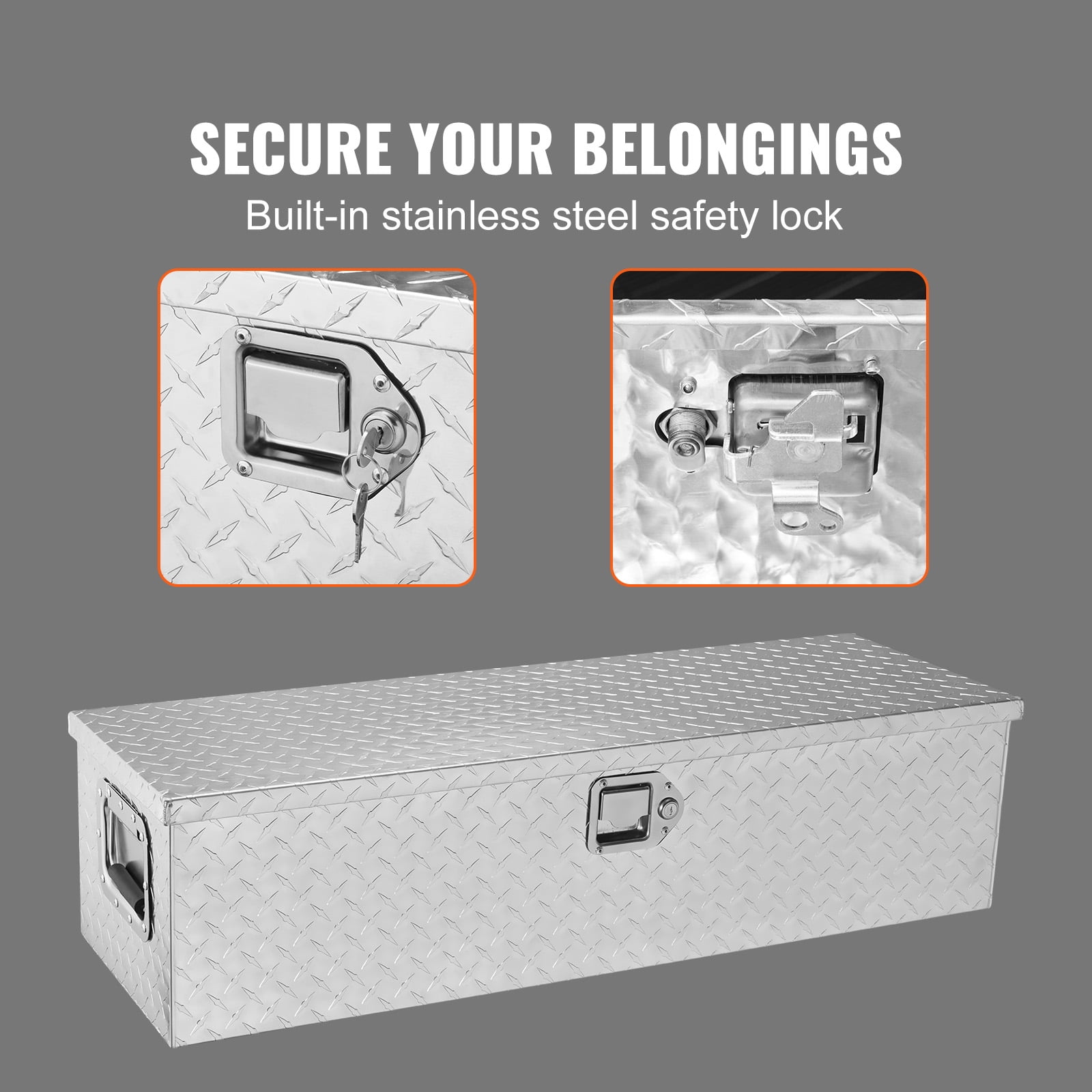 VEVOR Truck Tool Box 39"x13"x10" Heavy Duty Aluminum Bar Tread Tool Box for Pick Up Truck Bed