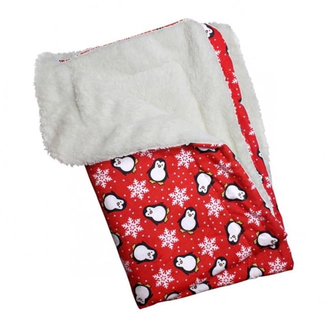 Klippo Pet Penguins & Snowflakes Flannel & Ultra-Plush Blanket, Red