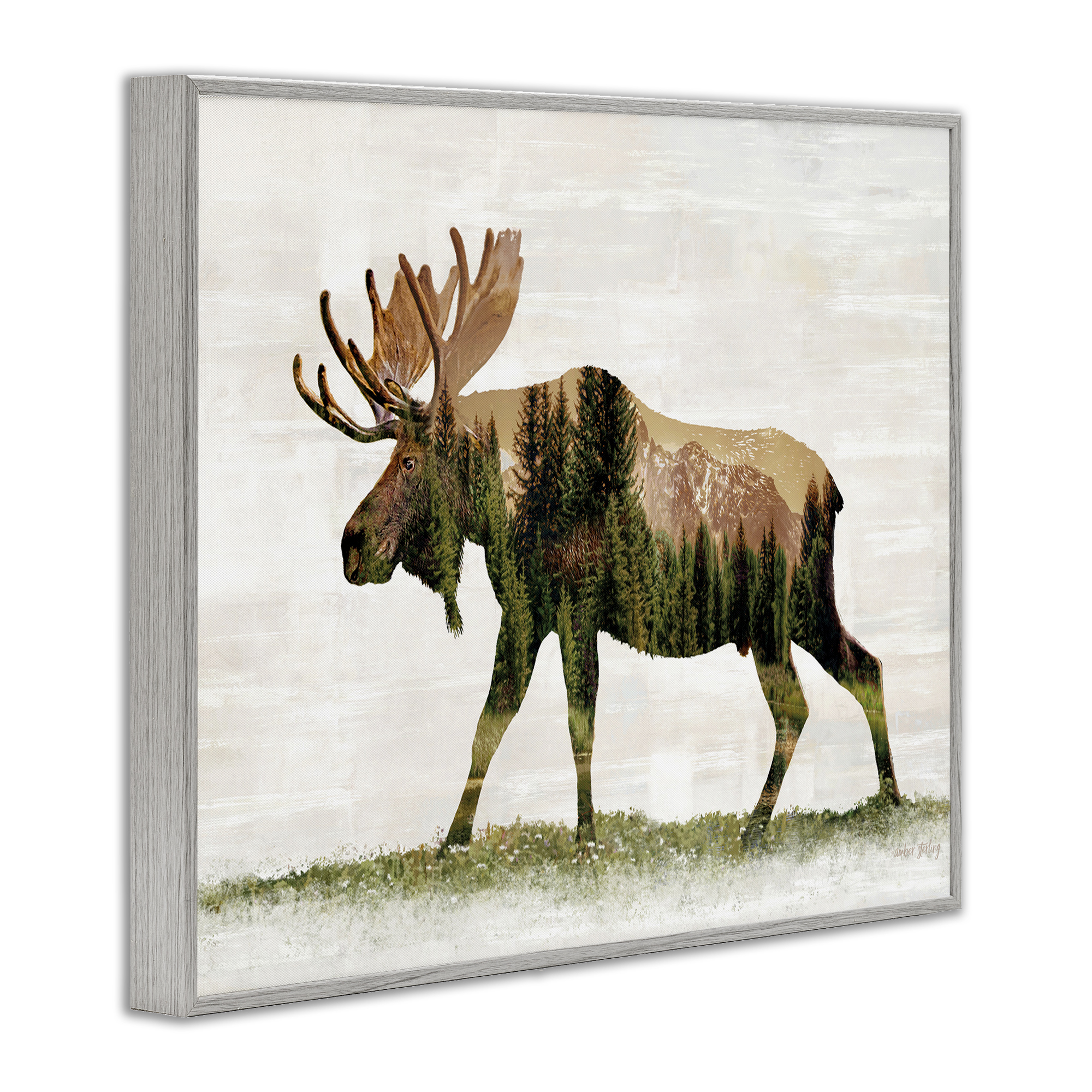 Stupell Industries Forest Pattern Moose Animals & Insects Painting Gray Framed Art Print Wall Art, 30 x 24