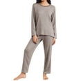 thumbnail image 2 of Women's Horizontal Striped Thermal Set, Plus Size Fleece Lined Long Sleeve Top and Pants Two Piece Set, Warm Winter Thermal Underwear with Soft Brushed Interior for Cold Weather Protection Brown, 2 of 4