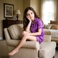 thumbnail image 5 of NIPAXO Girls Pajamas Set Short Sleeve Button-Down Solid Purple Piping Shorts Sleepwear Satin for Kids, 5 of 8