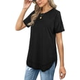 thumbnail image 3 of Camiseta con cuello redondo, holgada, transpirable, dobladillo curvo, camiseta con cuello redondo, manga corta informal para mujer, 3 of 6