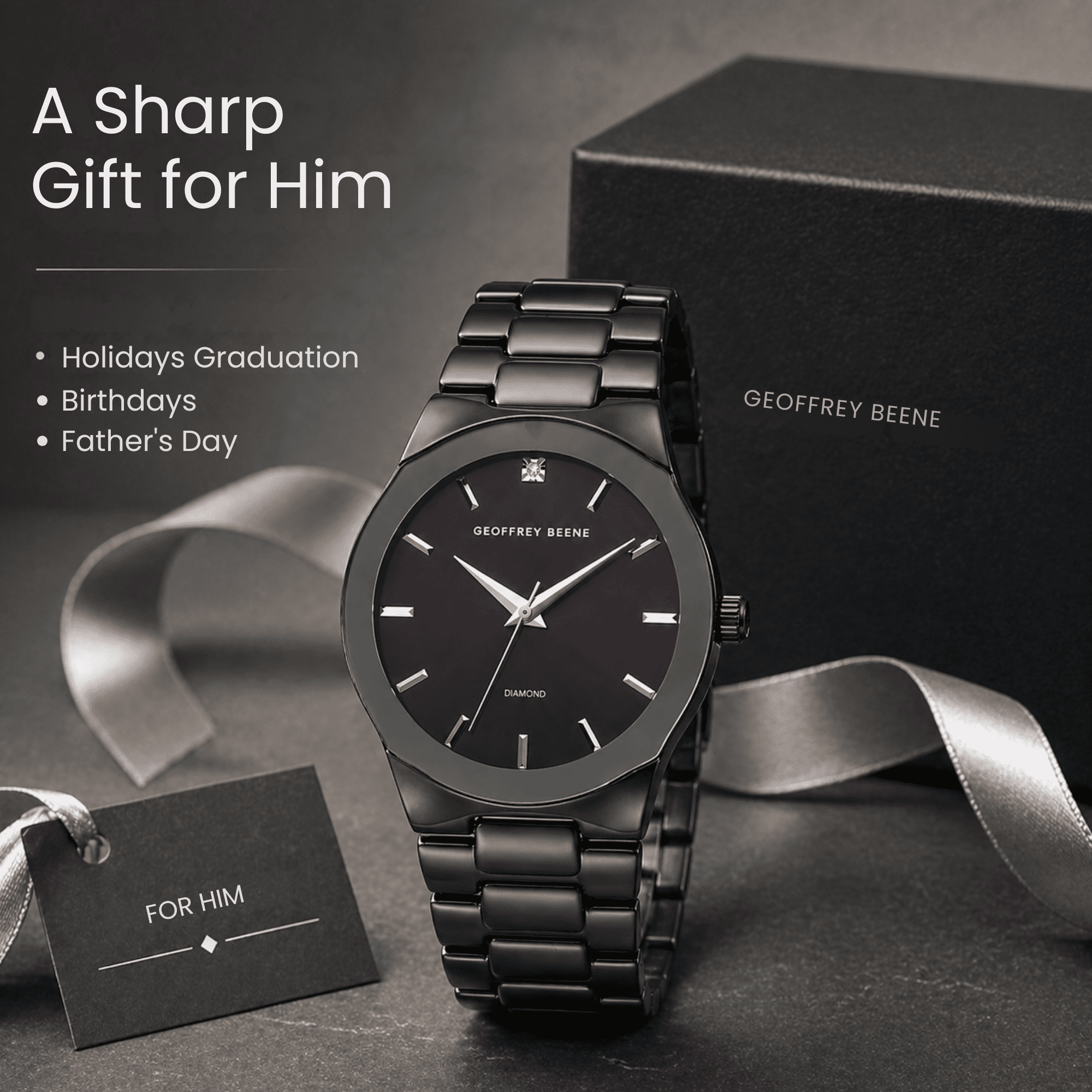 Geoffrey Beene Men’s 42mm Stainless Steel Dress Watch, Grey Dial Analog Quartz Wristwatch, Business Casual Gift for Men