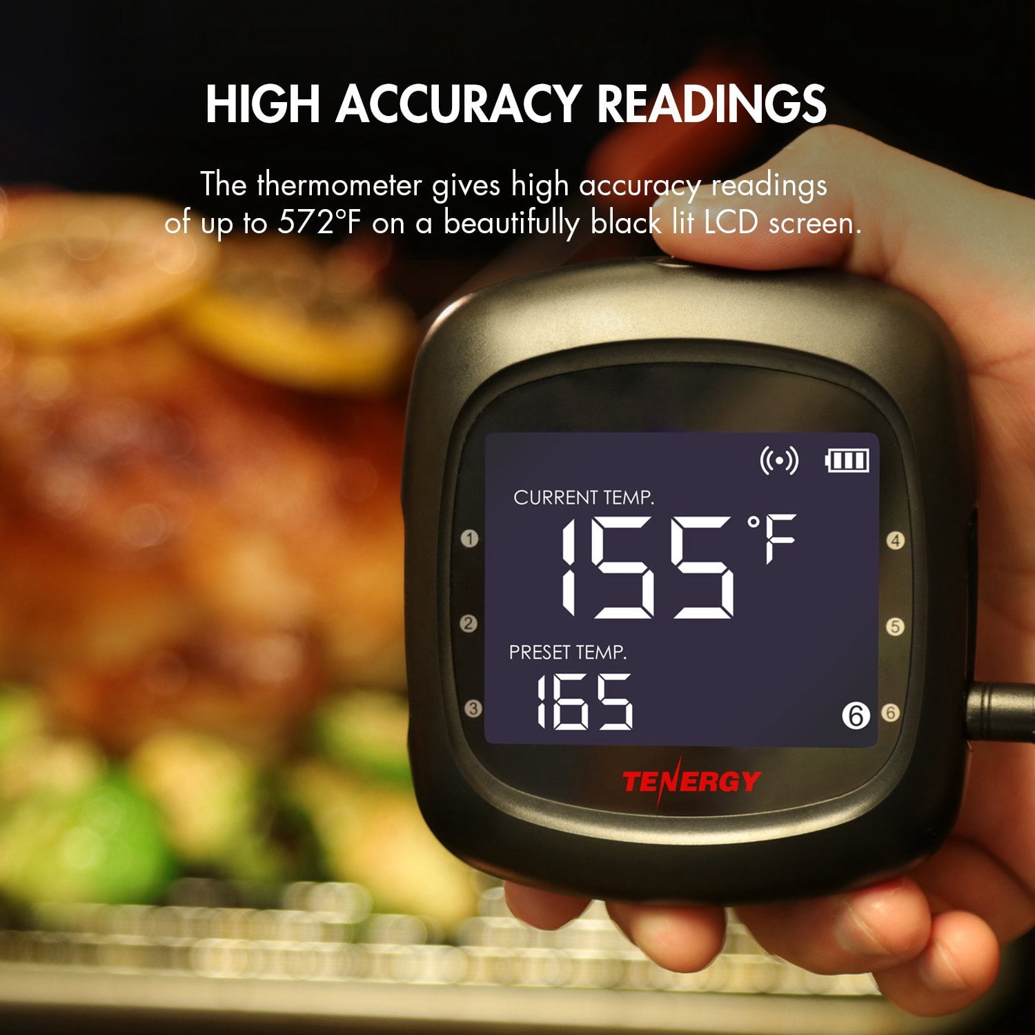 Tenergy Solis Digital Meat Thermometer, APP Controlled Wireless Bluetooth Smart BBQ Thermometer with 2 Stainless Steel Probes and Large LCD Display, Cooking Thermometer for Grill and Smoker