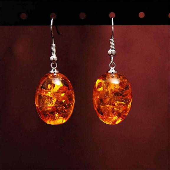 Anvazise Vintage Oval Shaped Faux Amber Dangle Hook Earrings Women Piercing Jewelry Gift Red