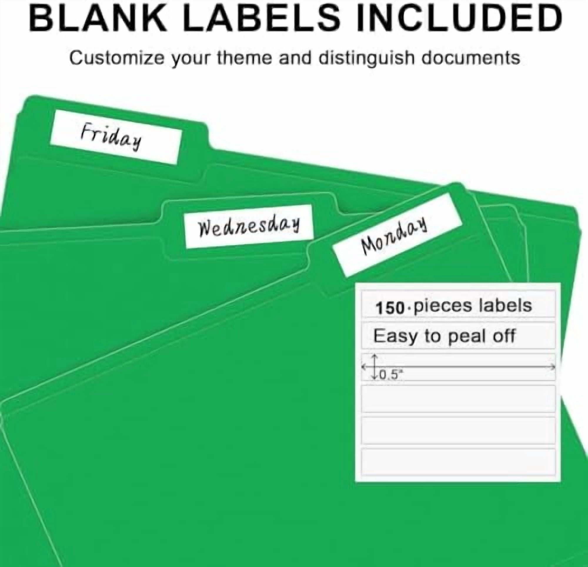 File Folder,  150 Pack 1/3 Cut Tab File Folders Letter Size, Creen, Colored Folders with Tab Great for Organizing and Easy File Storage