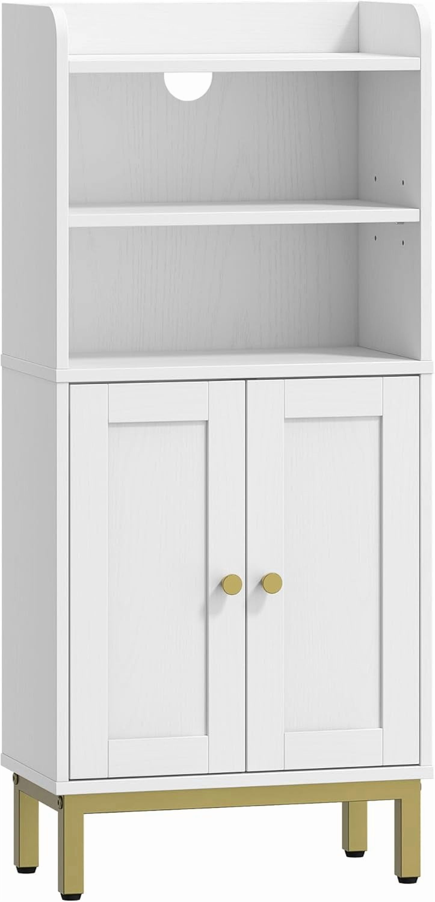 Bathroom Storage Cabinet, Small Floor Cabinet with 2 Door and Shelves, Toilet Paper Cabinets, Bathroom Organizer with Adjustable Shelf, for Small Spaces White 7.9" D x 14.6" W x 32.7" H