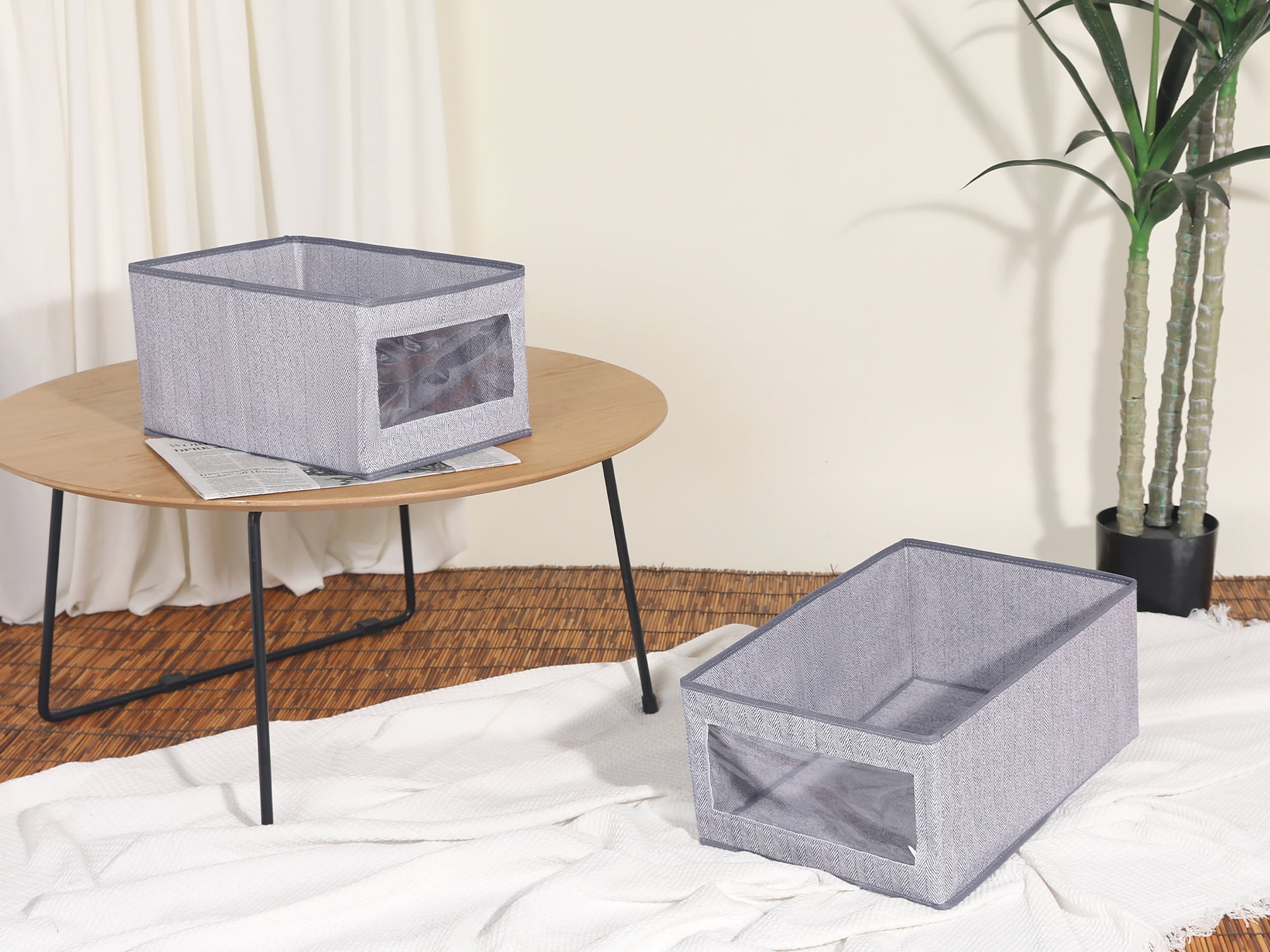 Unique Bargains Storage Bin with Handles Foldable Organizer Basket Grey 17"x12"x8"