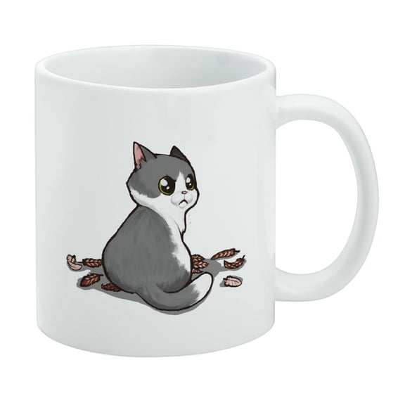 Kawaii Cute Cat with Bird Feathers White Mug