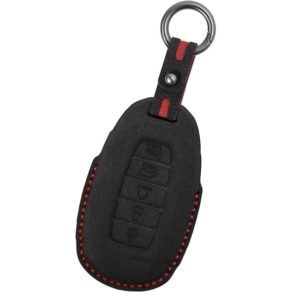 Key Fob Cover Compatible with Hyundai Elantra Kona Azera Santa Fe Veloster Venue Palisade 5-Button Handmade Leather Key Protector Keychain Case Holder Protector,Black