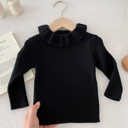 

kakina CMSX Baby Girls Knit Sweater Blouse Solid Color Turndown Collar Kids Long Sleeve Pullover Tops Fall Winter Sweater