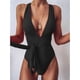 thumbnail image 1 of Traje de baño de una pieza para mujer, de color sólido, con cordones, sexy, con escote en V profundo y espalda descubierta, traje de baño de una pieza, 1 of 6