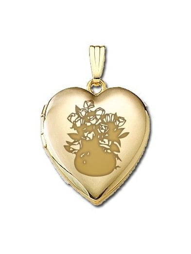 PicturesOnGold.com Sterling Silver Sweetheart Rose Design Heart Locket 3/4 Inch X 3/4 Inch