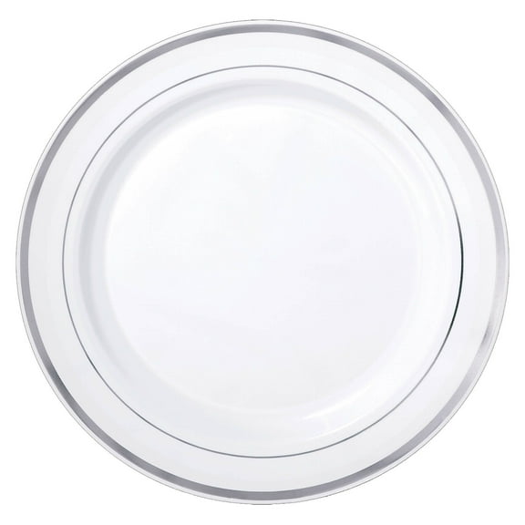 Amscan Round Bordered Trimmed Plastic Reusable Dinner Plates, Assorted Colours, 12-in, 10-pk