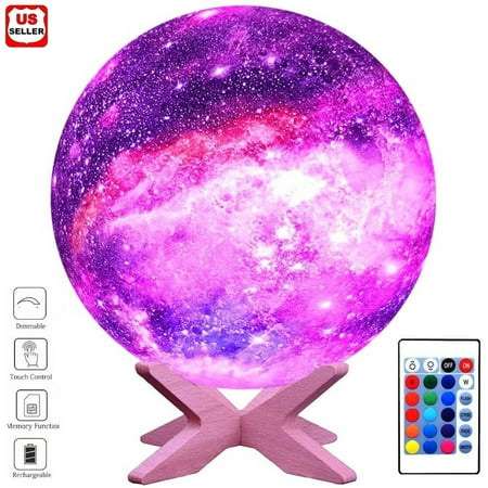 

Galaxy Light Lamp 3D Printed LED 16 Colors RGB Galaxy Lamp Remote & Touch Control Dimmable Color Changing USB Recharge Seamless Ambient Night Light Lamp with Wood Stand for Baby Bedrooms