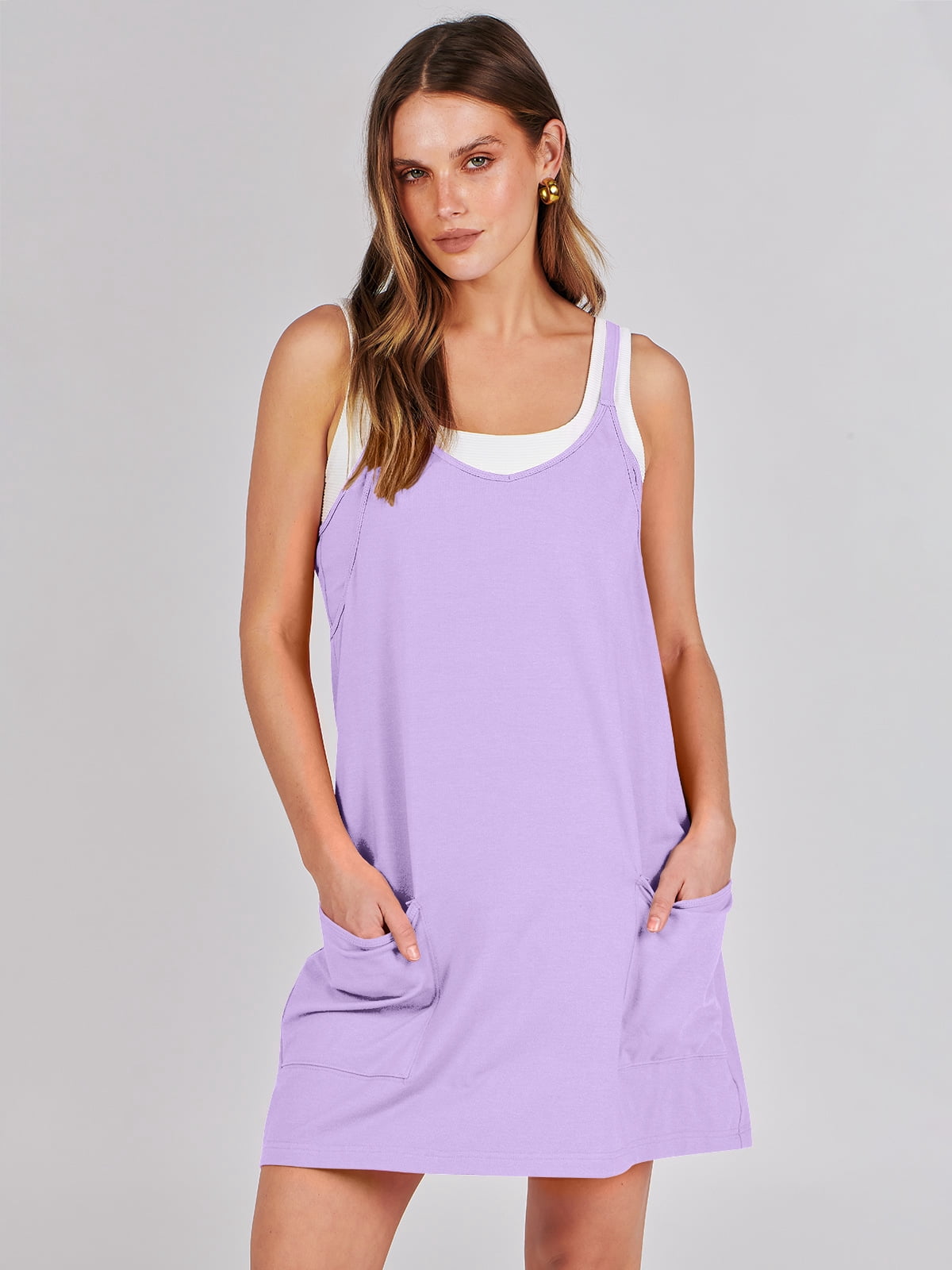 ANRABESS Athletic Dress for Women Tennis Dress with Shorts Summer Active Workout Romper Dress Sleeveless Spaghetti Strap Mini Dress Casual Sundress Vacation Outfits Purple S