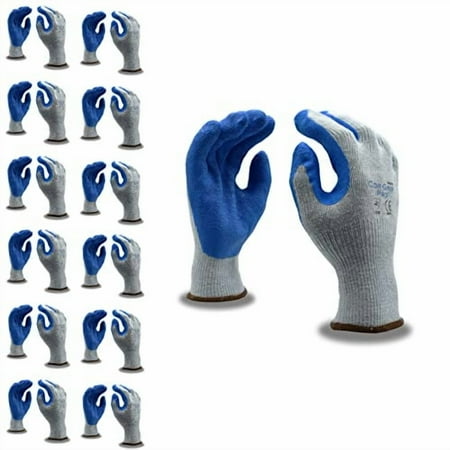 3986PXL Cor-Grip Pro Premium Coated Latex Gloves, 10-Gauge Gray Poly/Cotton Shell, Blue Latex Palm Coating, X-Large, 12-Pack