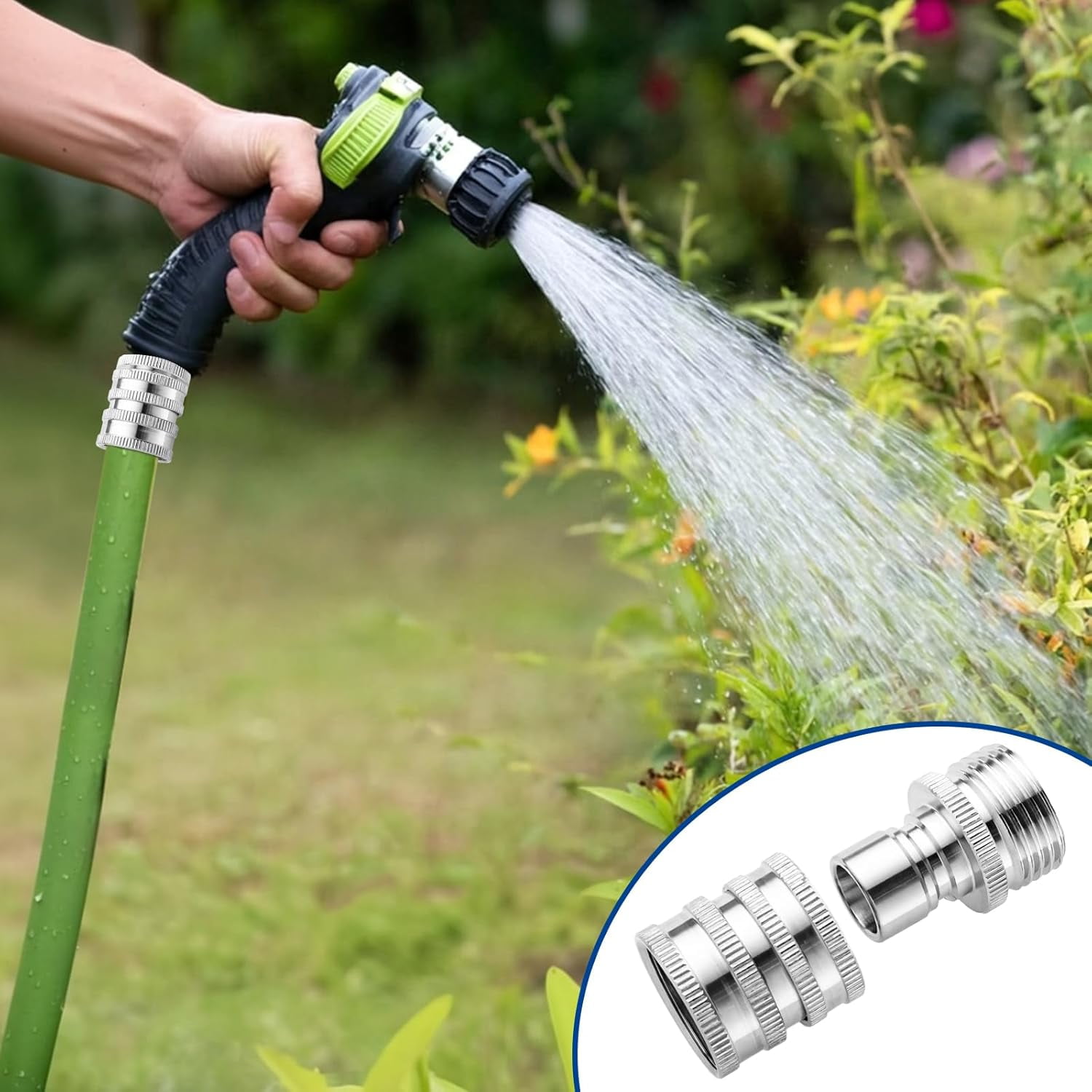 Quick Connect Hose Fittings, 3/4 Inch GHT Garden Hose Quick Connect Set, Stainless Steel Water Hose Fitting, 2 Pack