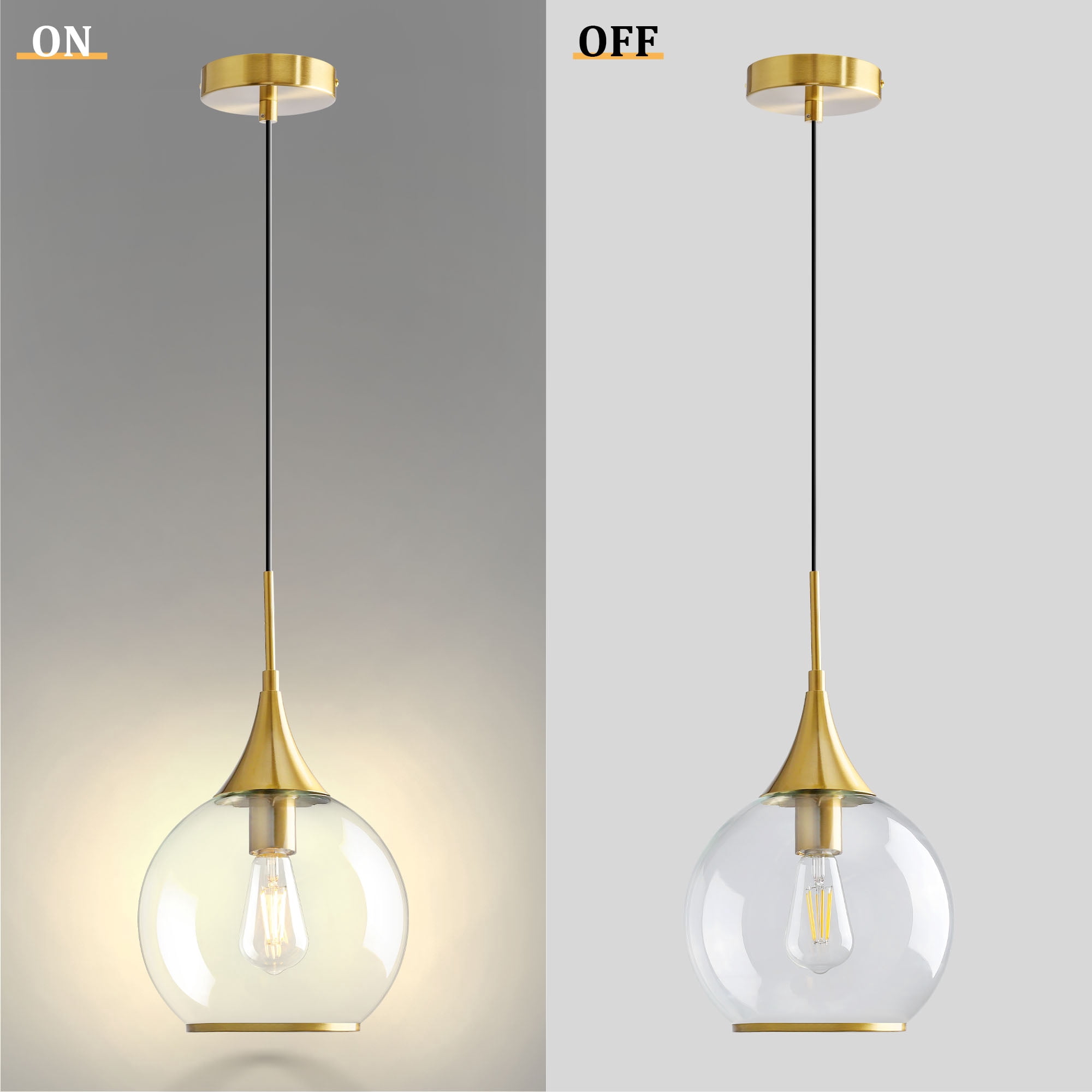 KAISITE Modern Pendant Light Fixture Dimmable Kitchen Island Hanging Ceiling Lights with Glass Shade-Gold