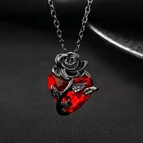 Rose Heart Necklace Under $5! Yrmaups Heart Rose Necklace, Rose Flower Pendant Necklace for Women, Valentine's Day Gift for Her, Alloy Heart Necklace with Chain, Gift for Girlfriend Wife