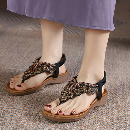 

Sandals for Women 2024 Deals! Nilvkv Thong Toe Rhinestone Slippers Women Round Head Outer Wear Solid Color Low-heeled Flip-flops Women s Flat Sandals Casual Comfort Walking Sandals