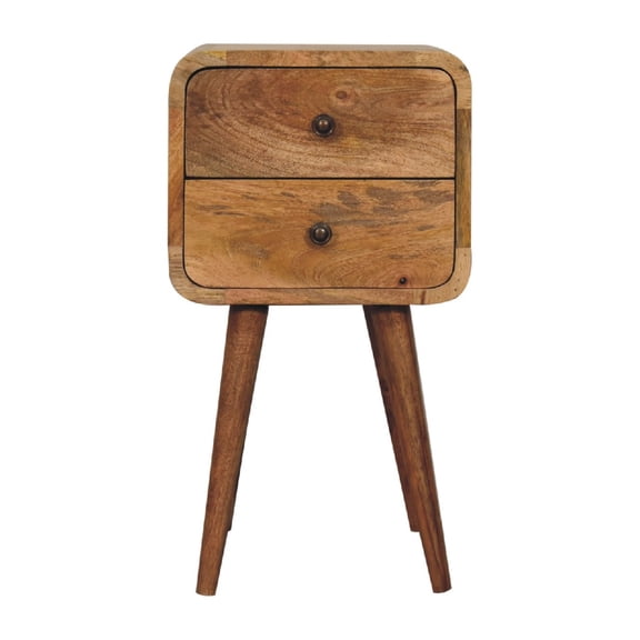Lesuto Mini Oak-ish Curved nightstand - Nordic Style, Wood, 2 Drawers