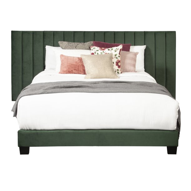 HomeFare Queen One Box Channeled Wall Upholstered Bed Emerald Green